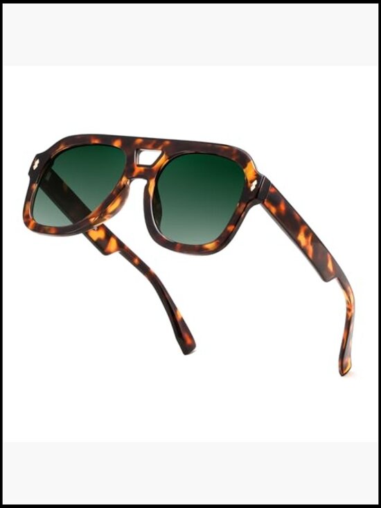 Retro Thick Aviator Sunglasses, Vintage Square Pilot Shades, UV Protection main image 6